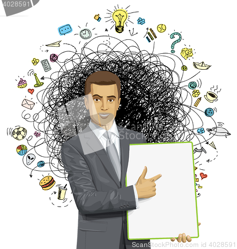 Image of Vector businessman holding empty write board