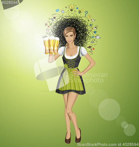 Image of Vector Cute Woman In Drindl On Oktoberfest