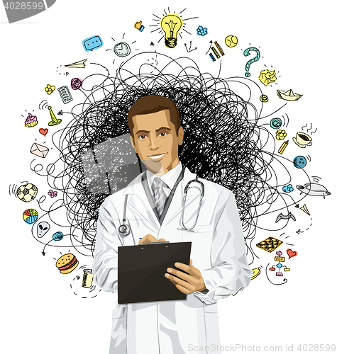 Image of Vector Doctor Man With Clipboard