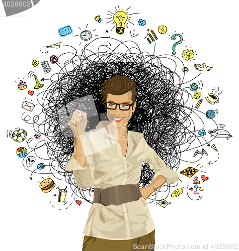 Image of Vector Hipster Business Woman Writing Something