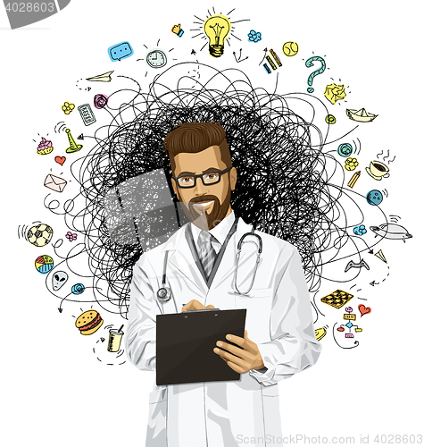 Image of Vector Hipster Doctor Man With Clipboard