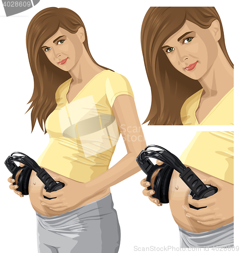 Image of Vector Pregnant Woman With Headphones