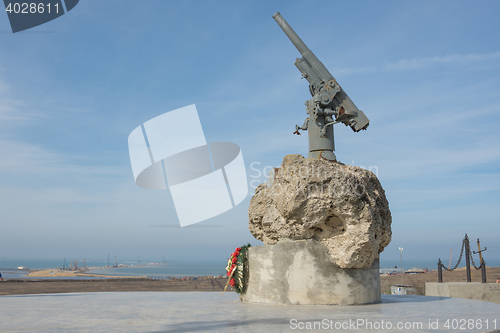 Image of Taman, Russia - March 8, 2016: A monument to Soviet paratroopers in the Tuzla Spit - Lender gun with armored BKA 73 Azov flotilla Black Sea Fleet, who died 02.11.1943 in Kerch-Eltigen Operation