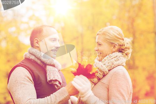 Image of smiling couple in autumn park