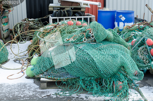 Image of professional fishing net in the harbour 