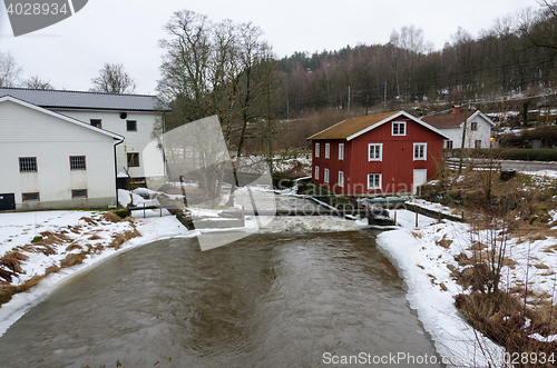 Image of Kungsbacka river with  cold water and ice