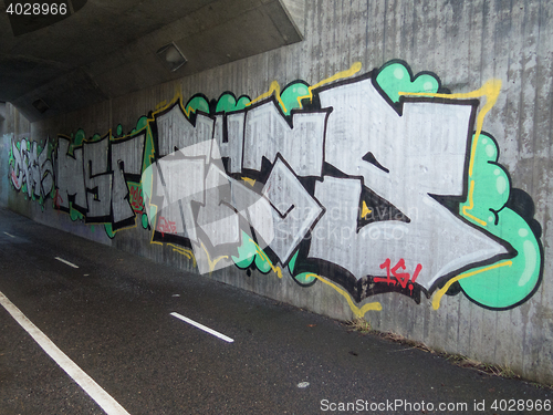 Image of one tunnel full of grafitti 