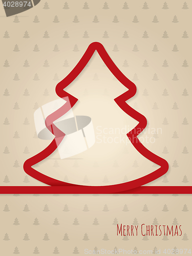 Image of Christmas greeting card with red ribbon tree