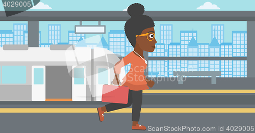 Image of Woman at the train station vector illustration.