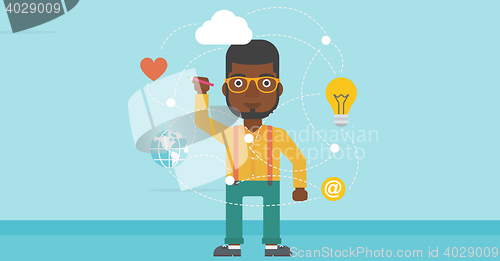 Image of Man writing cloud computing on virtual screen.