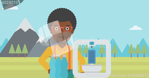 Image of Man with three D printer vector illustration.