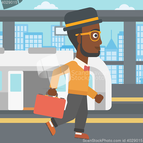 Image of Man at the train station vector illustration.