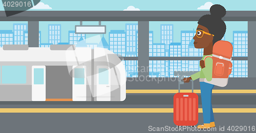 Image of Woman at the train station vector illustration.