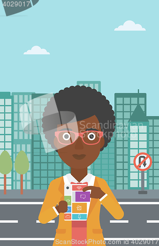 Image of Woman with modular phone vector illustration.