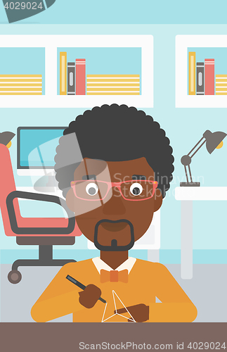 Image of Man using three D pen vector illustration.