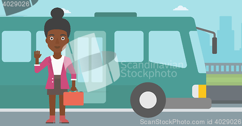 Image of Woman travelling by bus vector illustration.