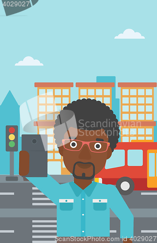 Image of Man making selfie vector illustration.