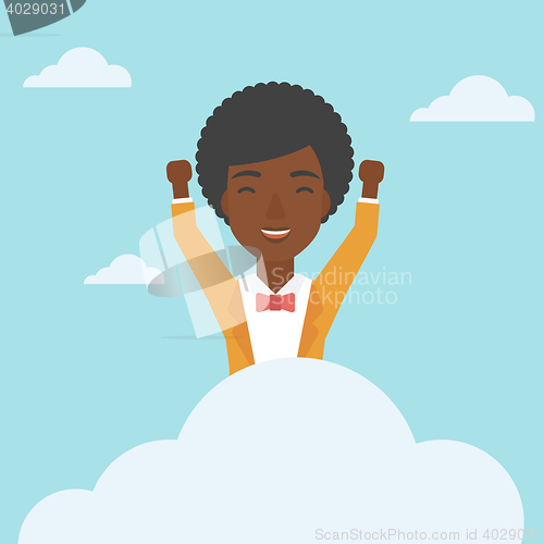 Image of Woman sitting on cloud vector illustration.