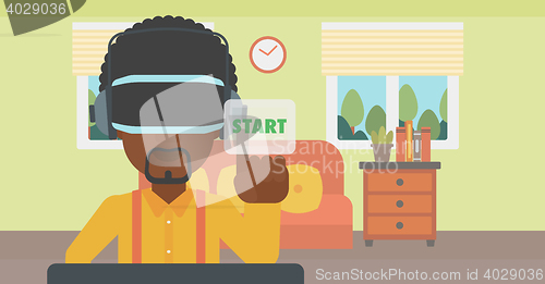 Image of Man wearing virtual reality headset.