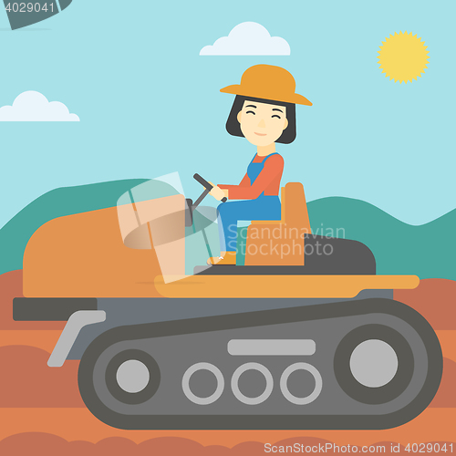 Image of Female farmer driving tractor vector illustration.