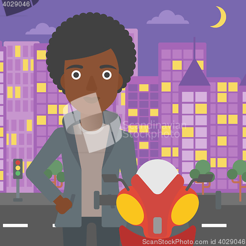 Image of Woman in biker helmet vector illustration.