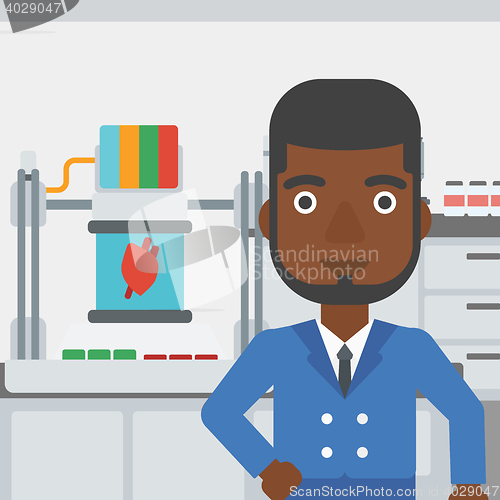 Image of Man with three D printer vector illustration.