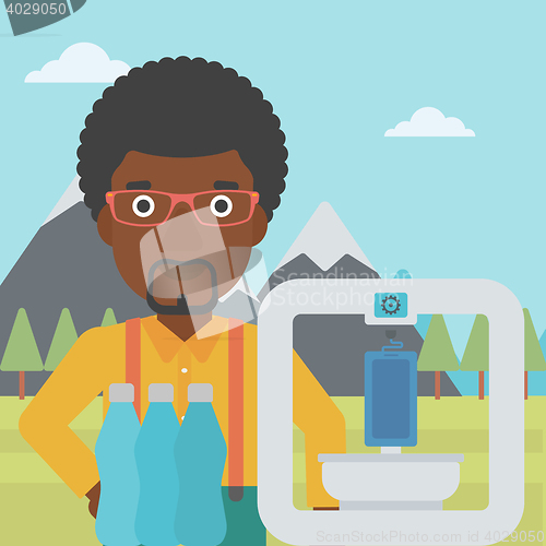 Image of Man with three D printer vector illustration.