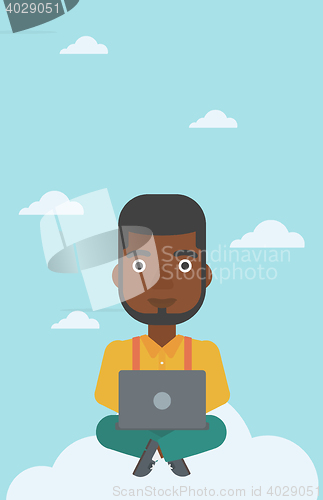 Image of Man using cloud computing technology.