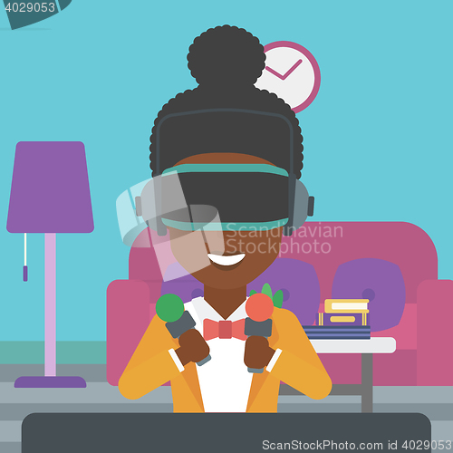 Image of Woman wearing virtual reality headset.