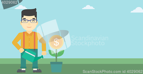 Image of Businessman watering money flower.