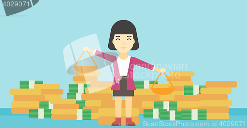 Image of Business woman with scales vector illustration.