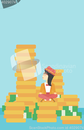 Image of Business woman sitting on gold vector illustration