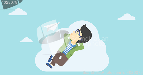 Image of Businessman lying on cloud vector illustration.