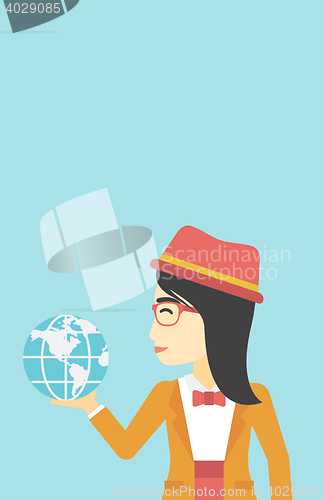 Image of Business woman holding Earth globe.