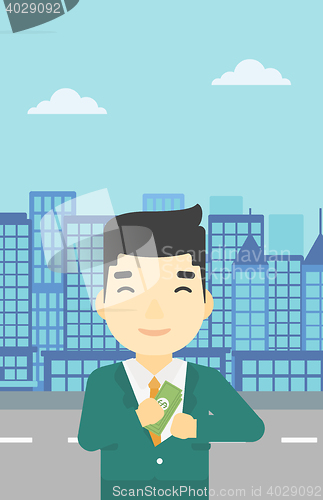 Image of Man putting money in pocket vector illustration.