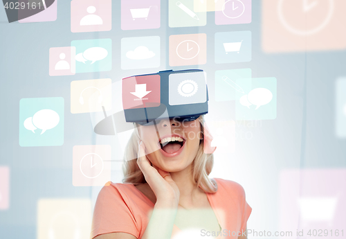 Image of woman in virtual reality headset or 3d glasses