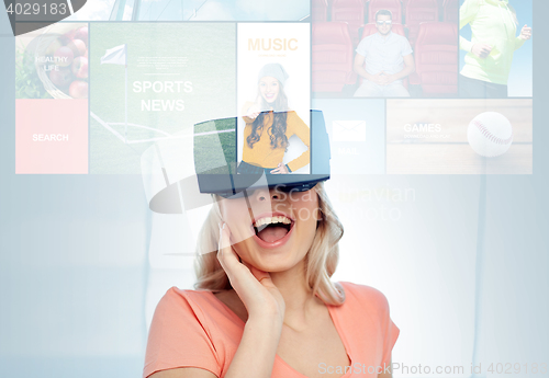 Image of woman in virtual reality headset or 3d glasses