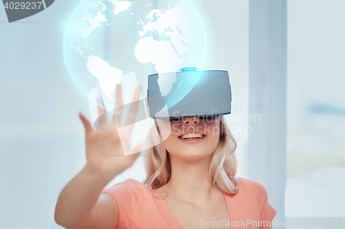 Image of woman in virtual reality headset or 3d glasses