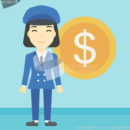 Image of Successful business woman with dollar coin.