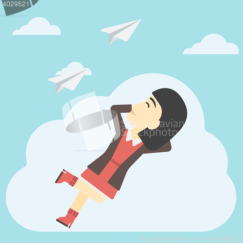 Image of Business woman lying on cloud vector illustration.