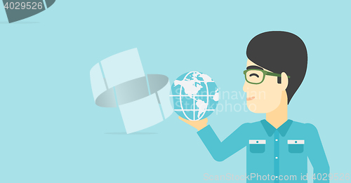 Image of Businessman holding Earth globe.