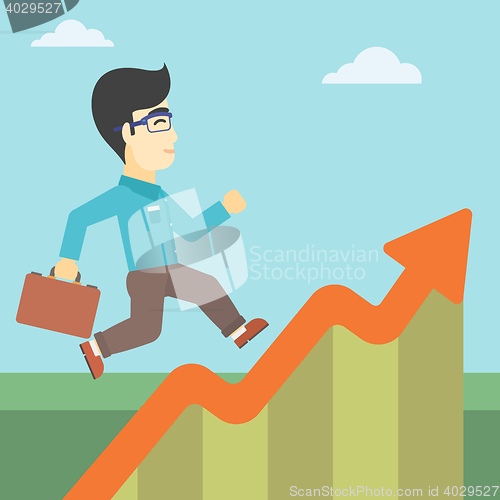 Image of Businessman running along the growth graph.