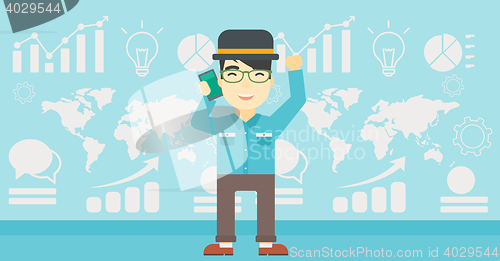 Image of Businessman celebrating business success.
