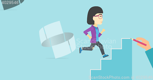Image of Businesswoman running upstairs vector illustration