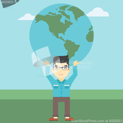 Image of Businessman holding Earth globe.