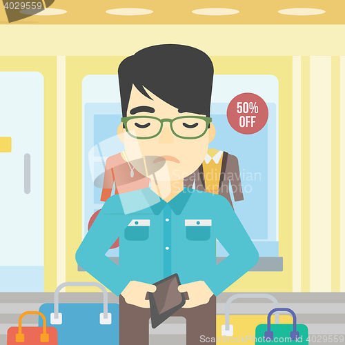 Image of Man showing epmty wallet vector illustration.