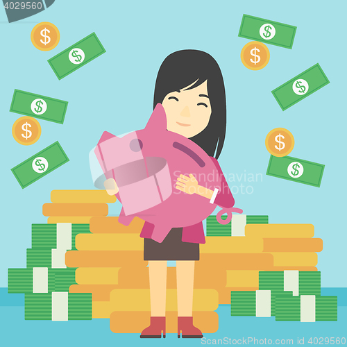 Image of Business woman with piggy bank vector illustration