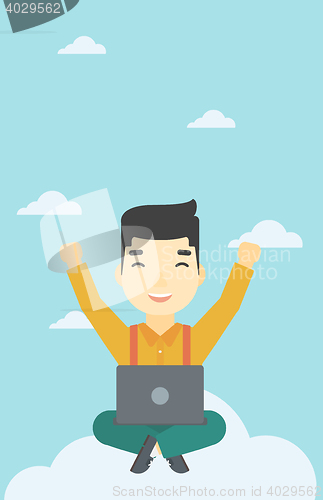 Image of Man on cloud with laptop vector illustration.