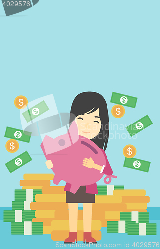 Image of Business woman with piggy bank vector illustration