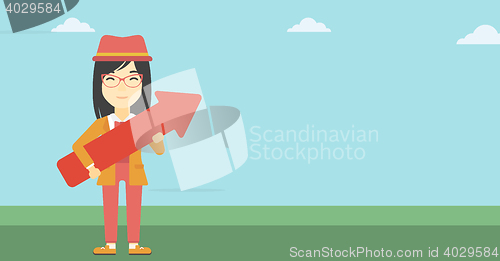 Image of Business woman with arrow up vector illustration.